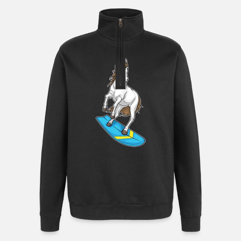 Pferd Surfen Surfbrett Sommer - Quarter-Zip-Sweatshirt - Schwarz