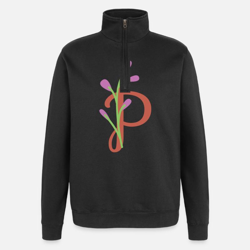 Eleganter Buchstabe 'P' mit Blumen - Quarter-Zip-Sweatshirt - Schwarz