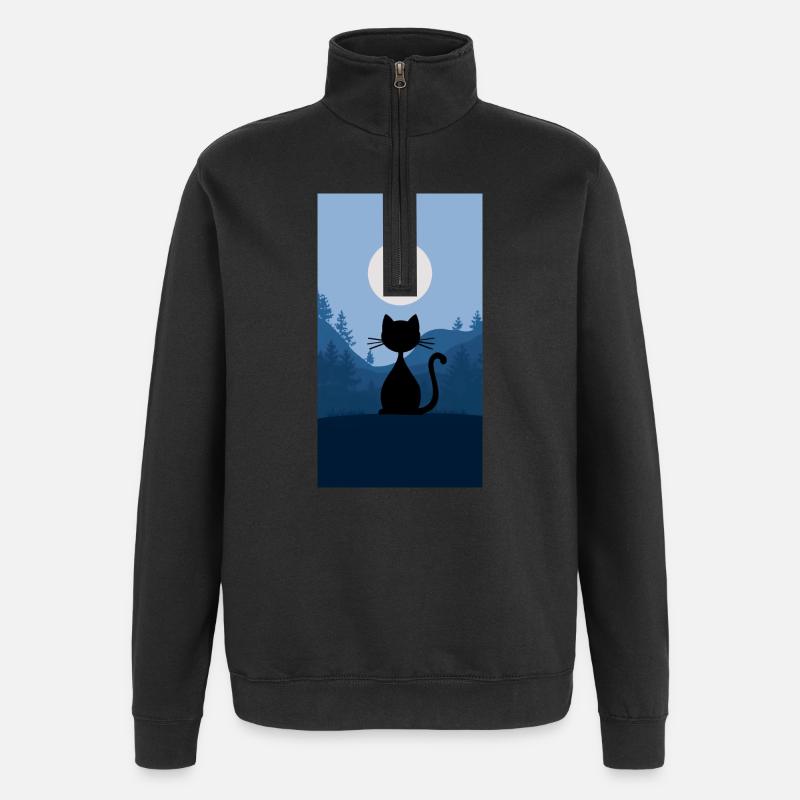 Chat au clair de lune - Sweat à zip 1/4 - noir