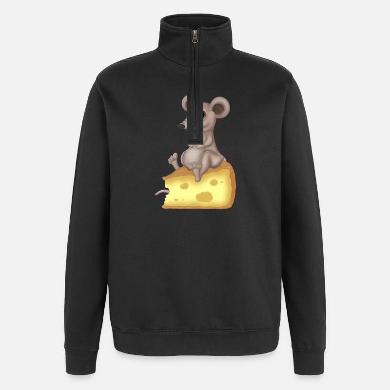 Cute mouse on cheese - Quarter-Zip Sweatshirt - black
