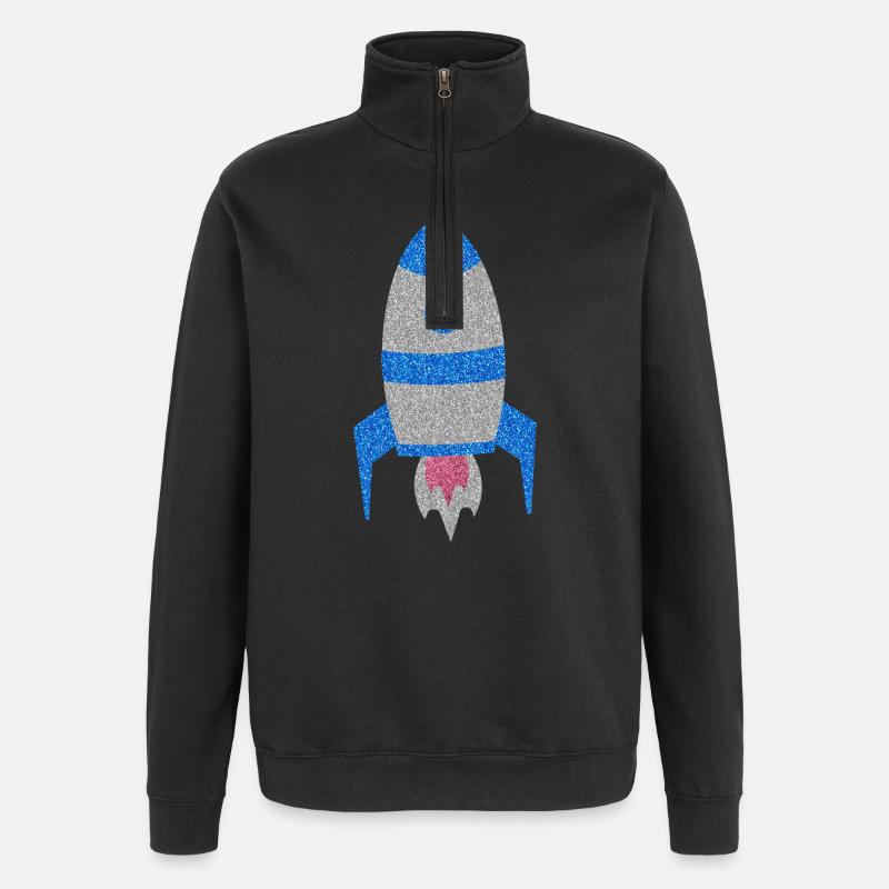 Fusée spatiale pailletée argent bleue - Sweat à zip 1/4 - noir