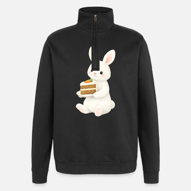 Bunny with carrot cake illustration - Quarter-Zip Sweatshirt - black