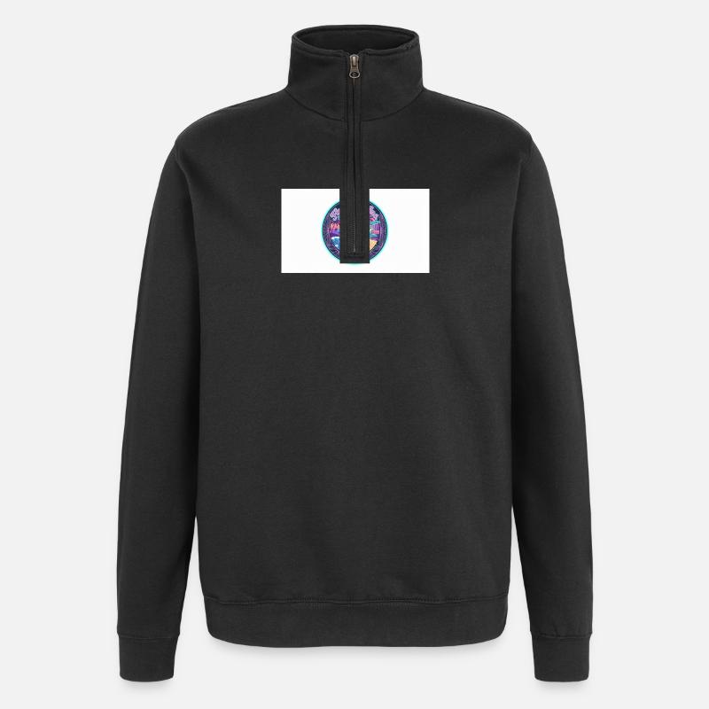 Retro Neon Wings and Beach - Quarter-Zip Sweatshirt - black
