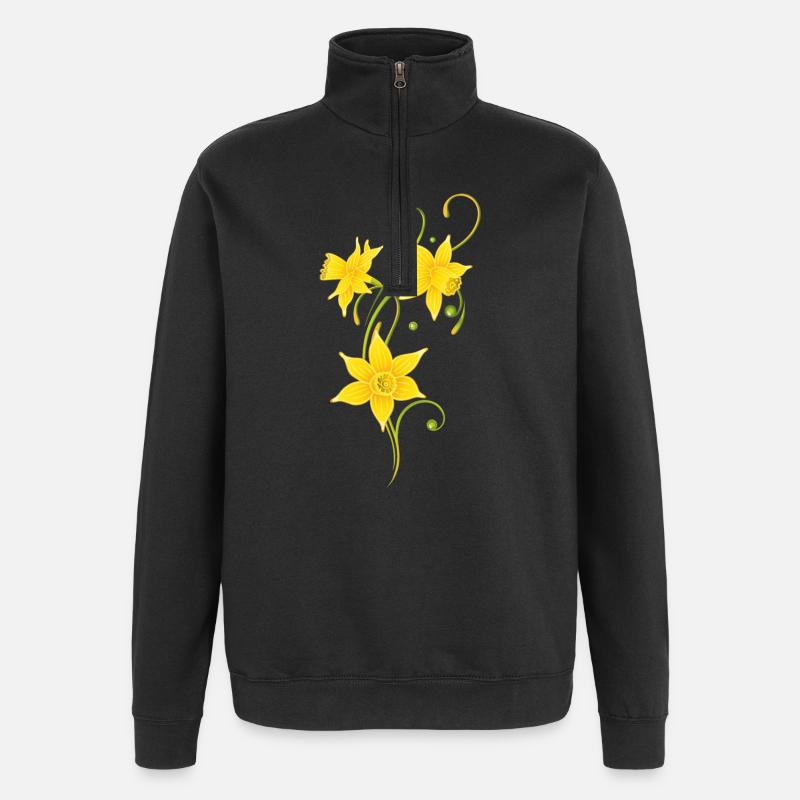 Filigree Daffodils Flowers. Spring, Easter. - Quarter-Zip Sweatshirt - black