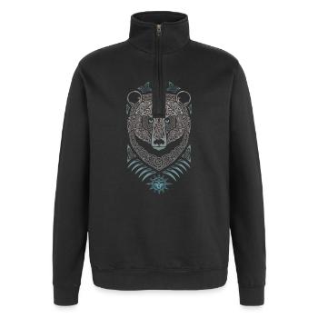Loup Celtique Mandala et Soleil - Sweat à zip 1/4 - noir - Devant - AI Model Female 172 light (172cm) & AI Model Male 178 dark (178cm)