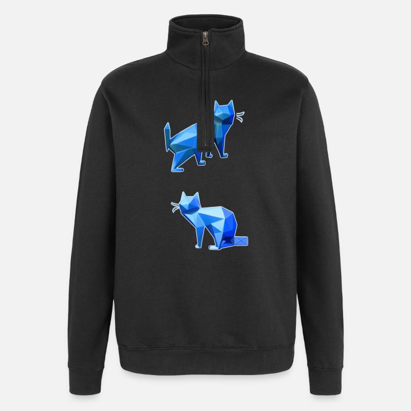 Blaues Polygon-Katzen-Duo - Quarter-Zip-Sweatshirt - Schwarz