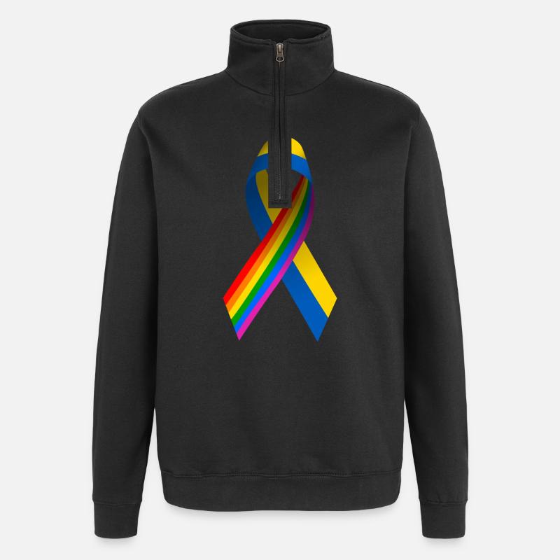 Arc ukrainien avec drapeau arc-en-ciel - Sweat à zip 1/4 - noir