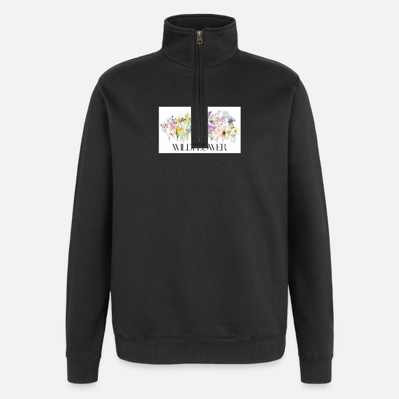 Fleur Prairie Aquarelle Design - Sweat à zip 1/4 - noir