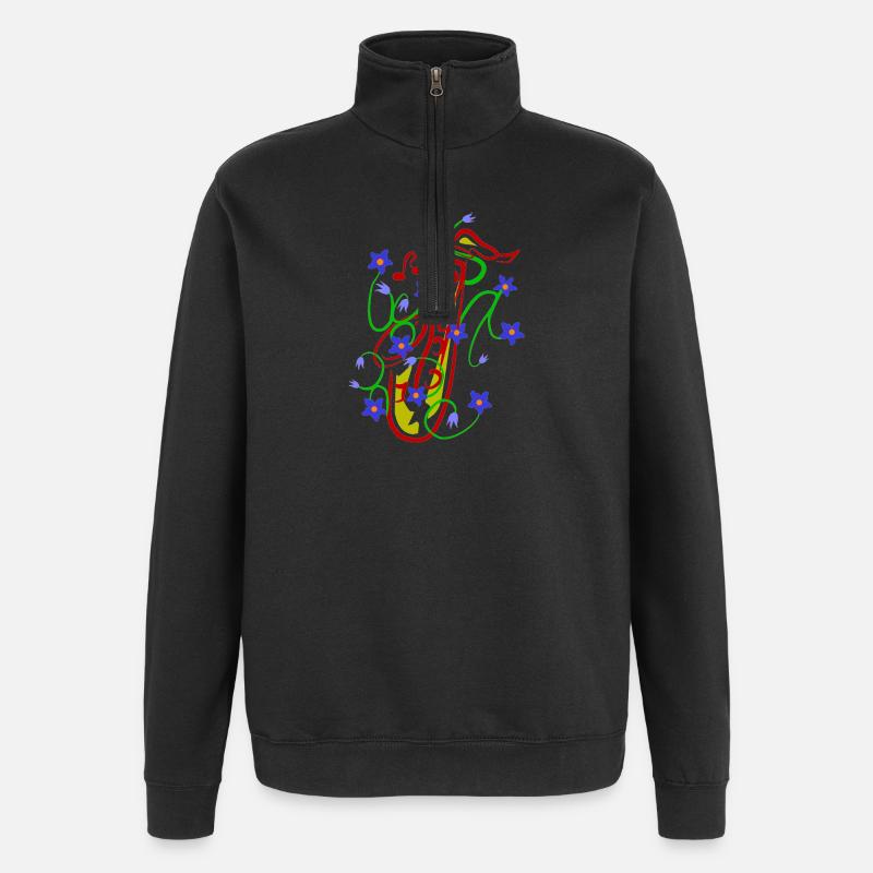 Blumenmuster mit verspieltem Saxophon design - Quarter-Zip-Sweatshirt - Schwarz