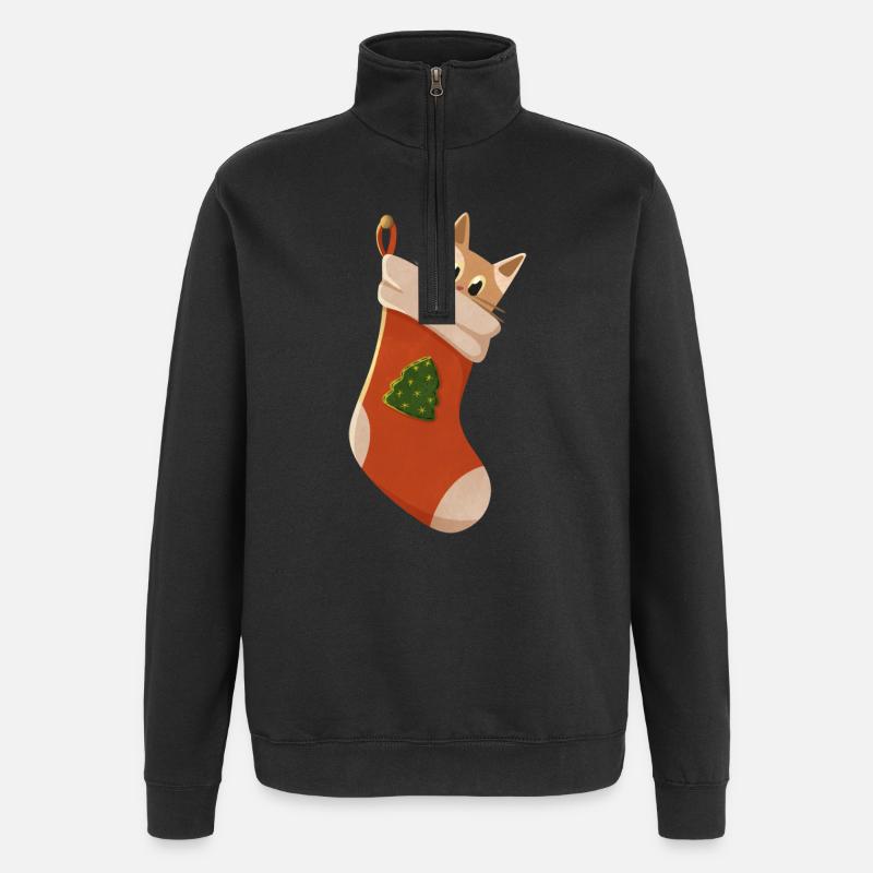 Chat en bas de Noël - Sweat à zip 1/4 - noir