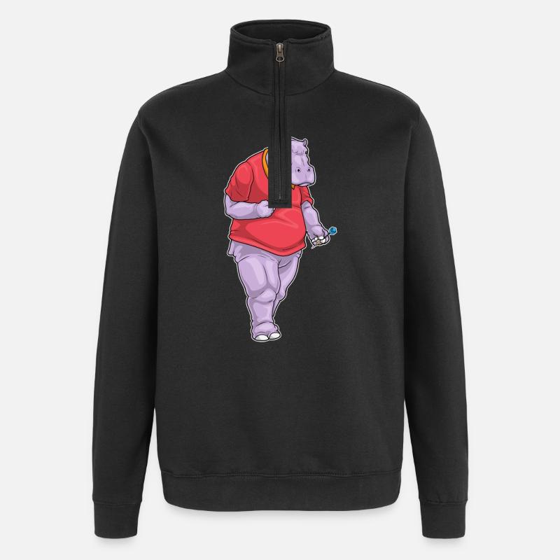 Fléchette hippopotame - Sweat à zip 1/4 - noir
