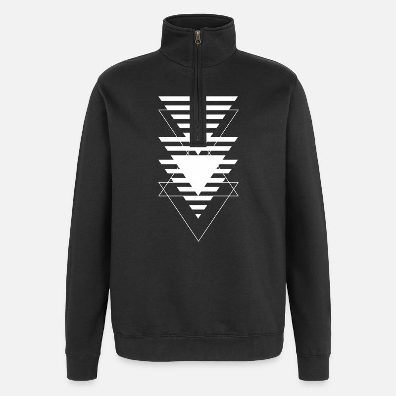 Layered Triangle Geometric Pattern - Quarter-Zip Sweatshirt - black