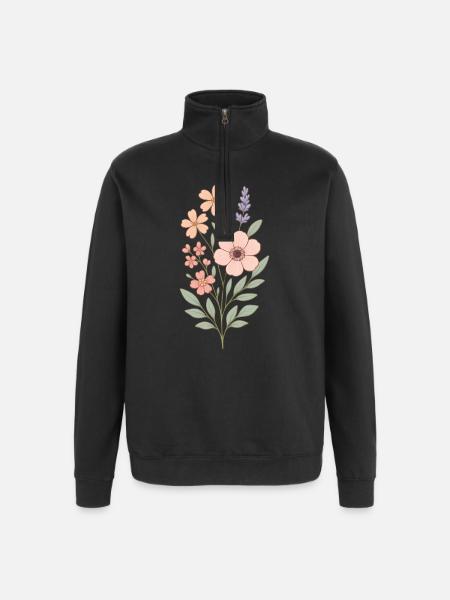 Pastellblumen Aquarellstrauß - Quarter-Zip-Sweatshirt - Schwarz