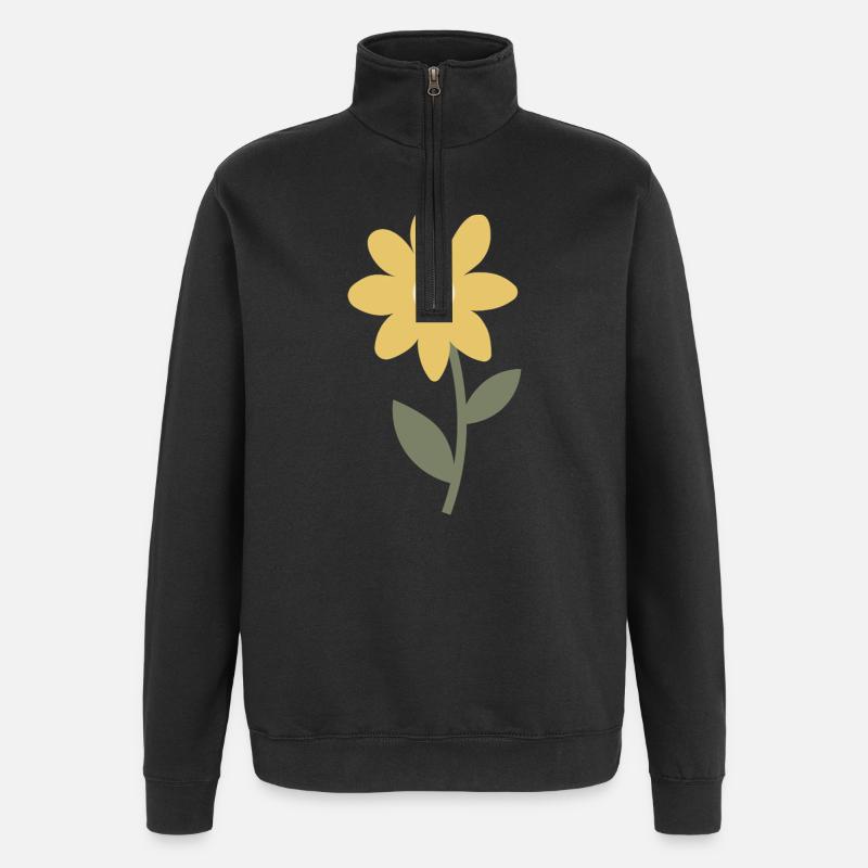 Minimales Blumenblütendesign - Quarter-Zip-Sweatshirt - Schwarz