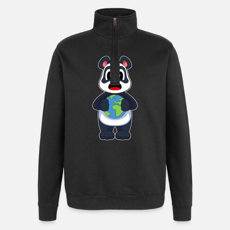 Globe terrestre panda - Sweat à zip 1/4 - noir