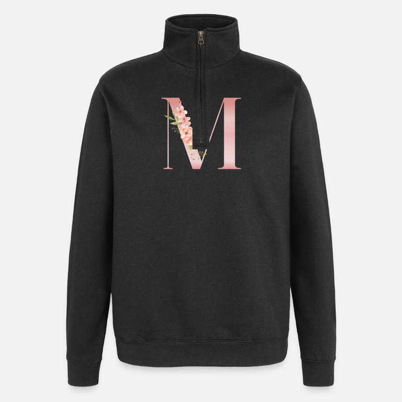 M fleurs roses pastel - Sweat à zip 1/4 - noir