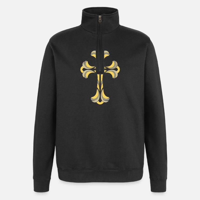 Kreuz Motiv - Quarter-Zip-Sweatshirt - Schwarz