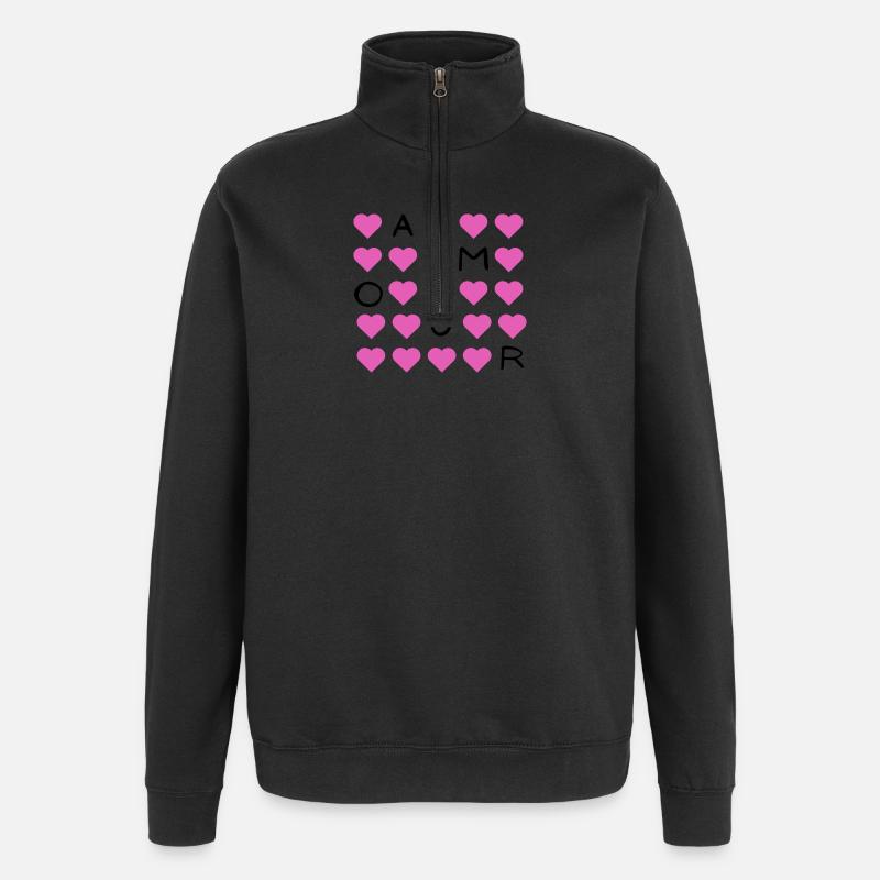 Pink Heart Grid Pattern - Quarter-Zip Sweatshirt - black