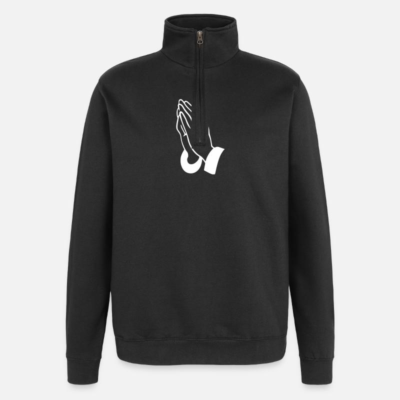 Gebetshände Linienkunst - Quarter-Zip-Sweatshirt - Schwarz