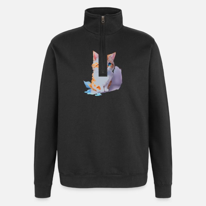 süße Katze - Quarter-Zip-Sweatshirt - Schwarz