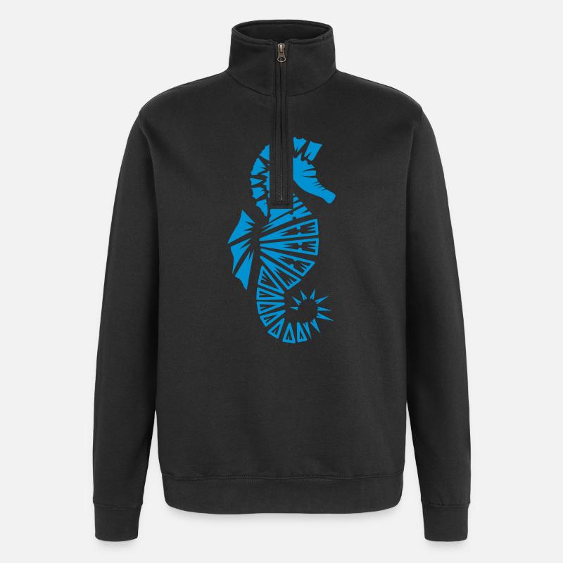 Seepferdchen stilisiert - Quarter-Zip-Sweatshirt - Schwarz