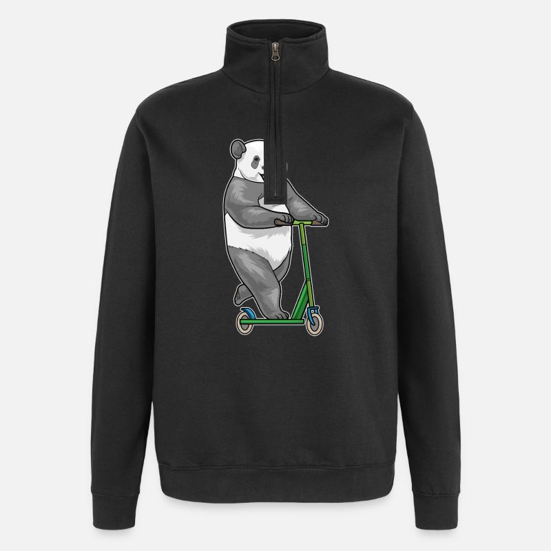 Panda Tretroller - Quarter-Zip-Sweatshirt - Schwarz
