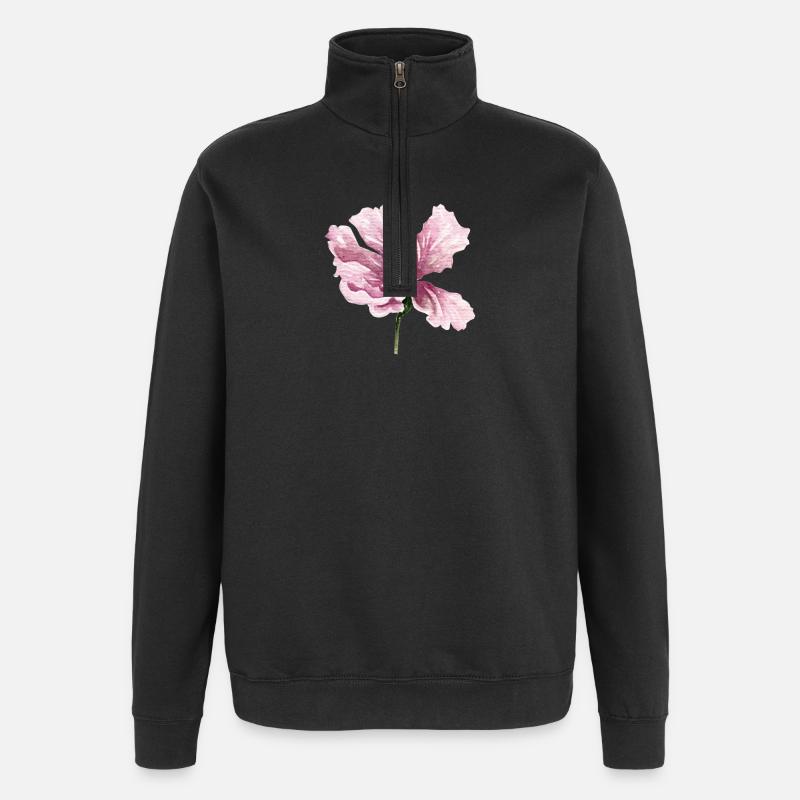 fleur rose - Sweat à zip 1/4 - noir
