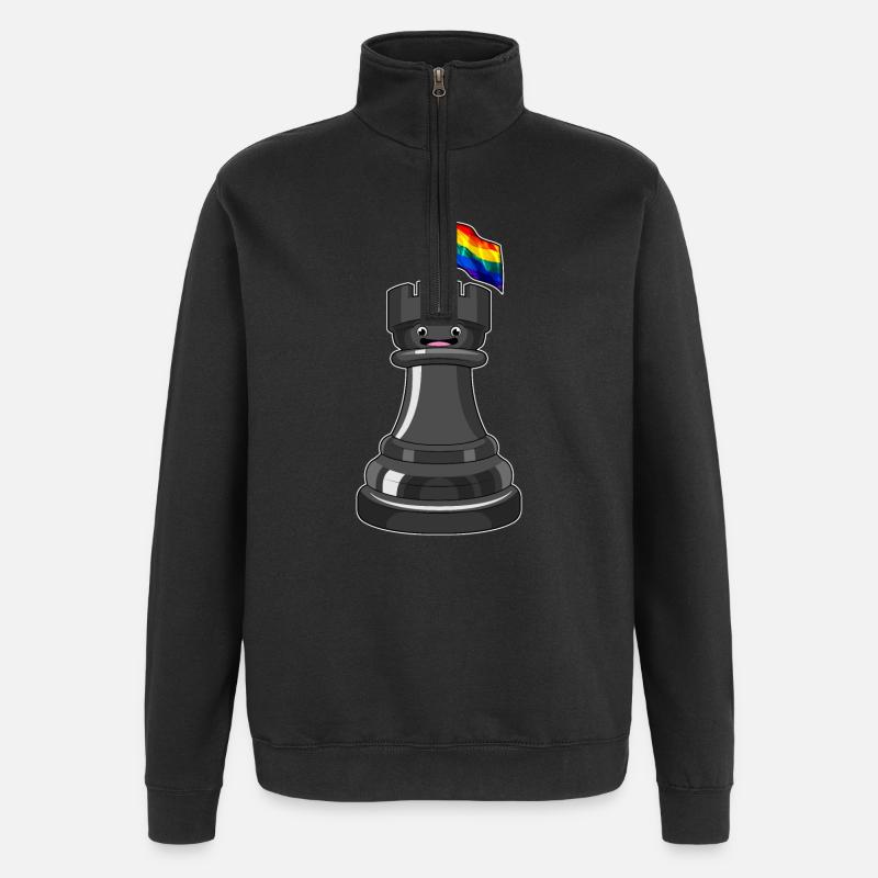 Schachfigur Turm Schach - Quarter-Zip-Sweatshirt - Schwarz