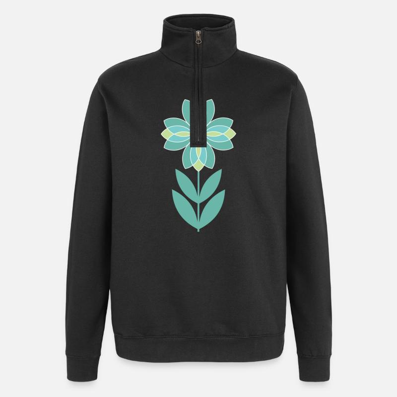 Grüne Mid-Century-Blume - Quarter-Zip-Sweatshirt - Schwarz