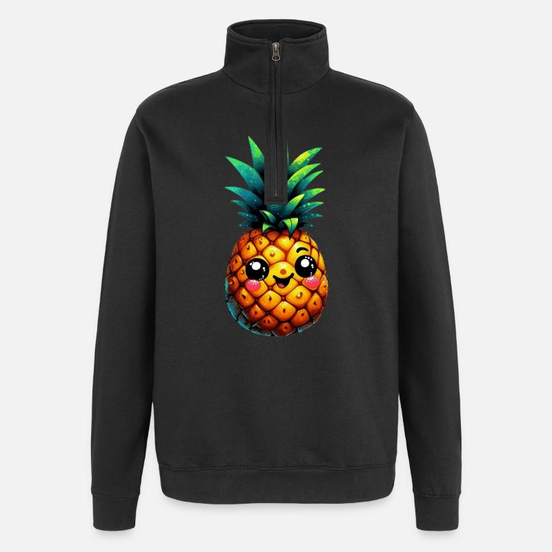 Ananas - Quarter-Zip-Sweatshirt - Schwarz