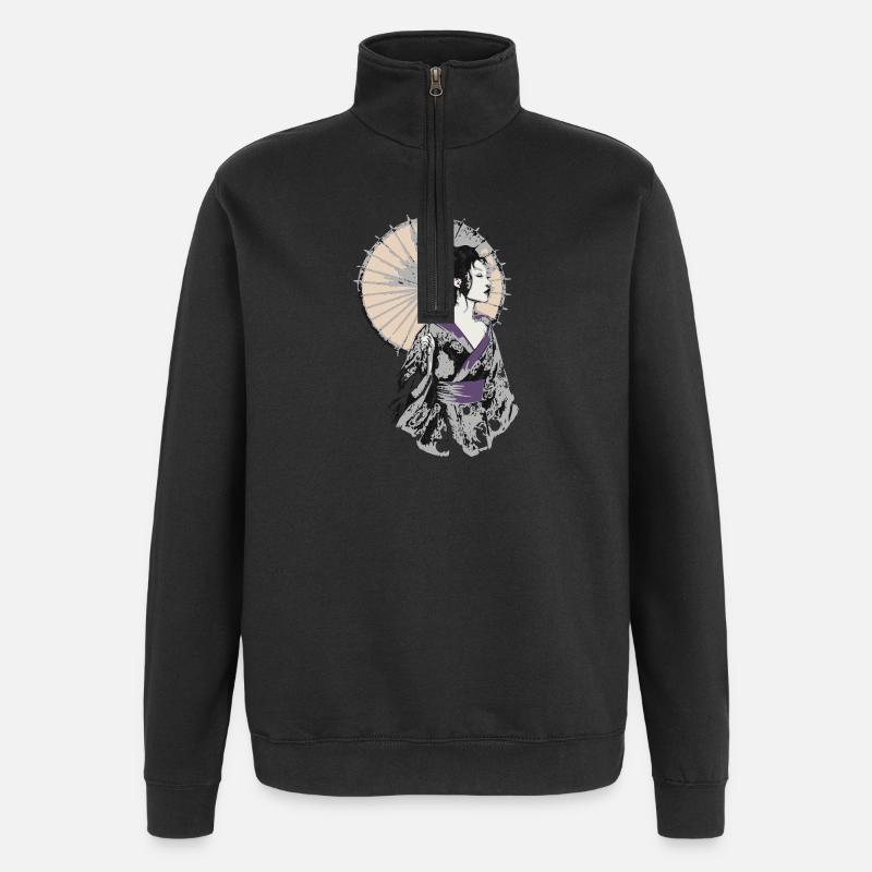 Geisha Elegance mit Sonnenschirm - Quarter-Zip-Sweatshirt - Schwarz