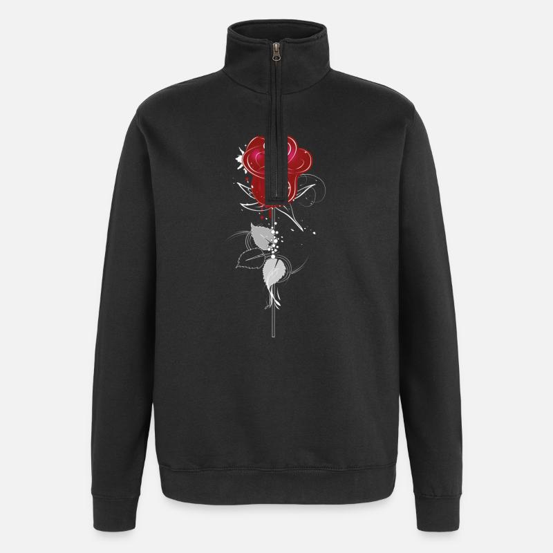 un dessin d'une rose rouge - Sweat à zip 1/4 - noir
