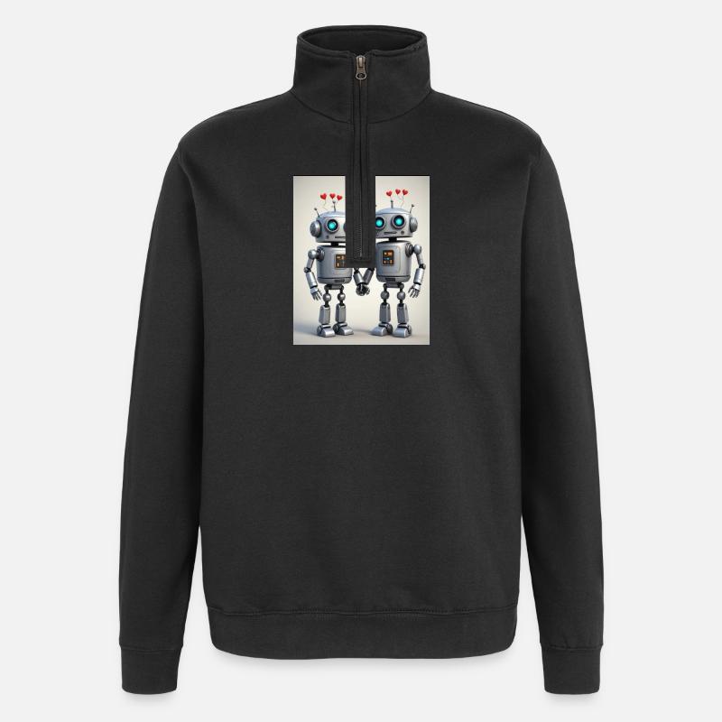 Roboter Pärchen - Quarter-Zip-Sweatshirt - Schwarz