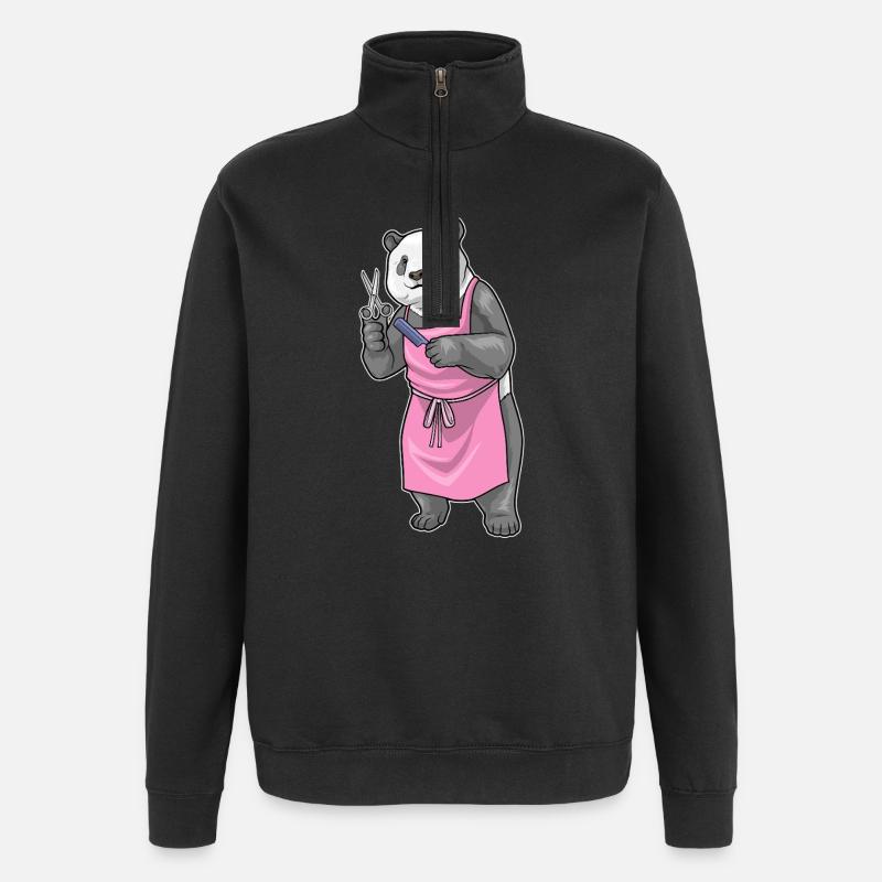 Panda Coiffe Ciseaux Peigne - Sweat à zip 1/4 - noir