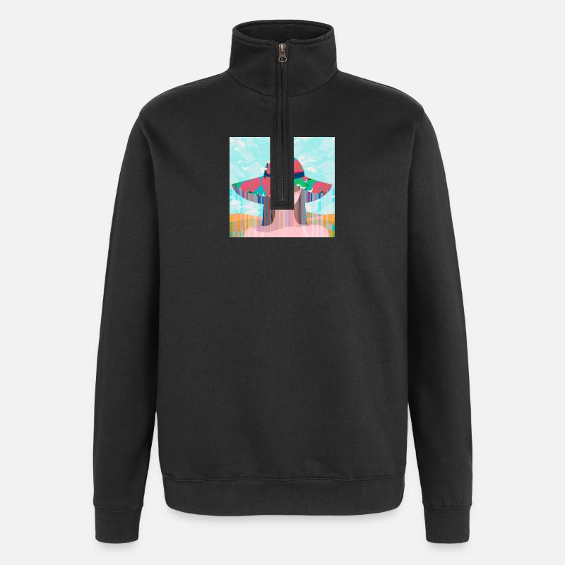 Frau mit psychedelischem farbigem Hut - Quarter-Zip-Sweatshirt - Schwarz