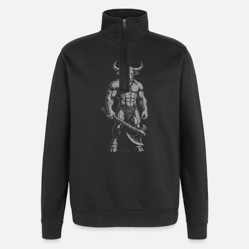 Mythischer Minotaurus-Krieger Illustration - Quarter-Zip-Sweatshirt - Schwarz