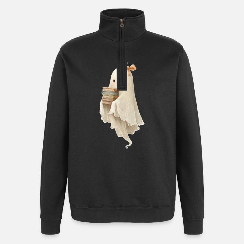Fantôme avec des livres - Sweat à zip 1/4 - noir