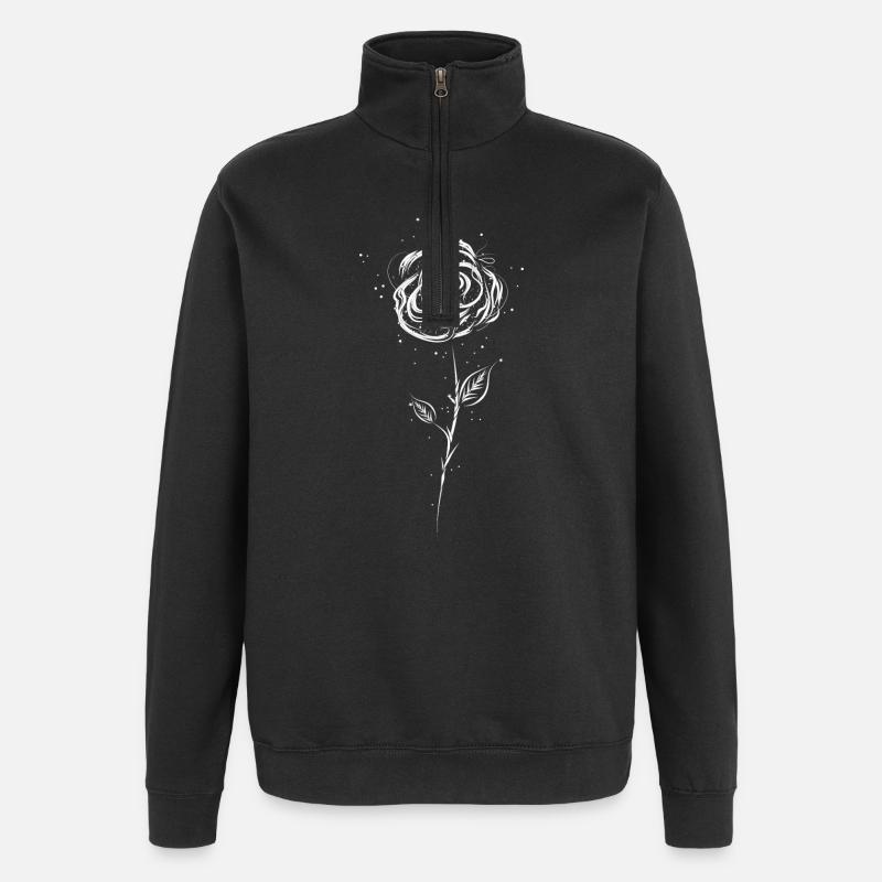 Dessin d'une rose blanche - Sweat à zip 1/4 - noir