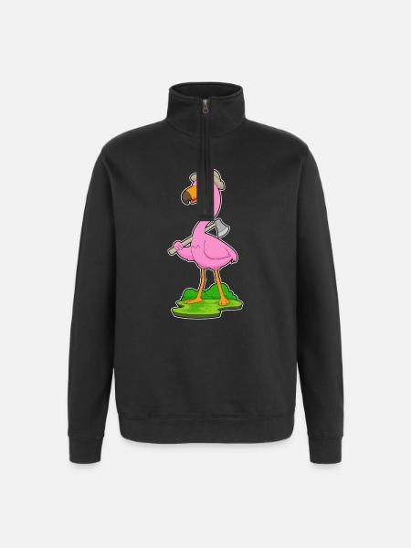 Flamingo Lumberjack Axe - Quarter-Zip Sweatshirt - black