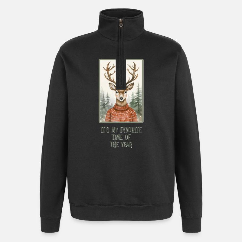 Lustiges Rentier im Weihnachtspullover - Quarter-Zip-Sweatshirt - Schwarz