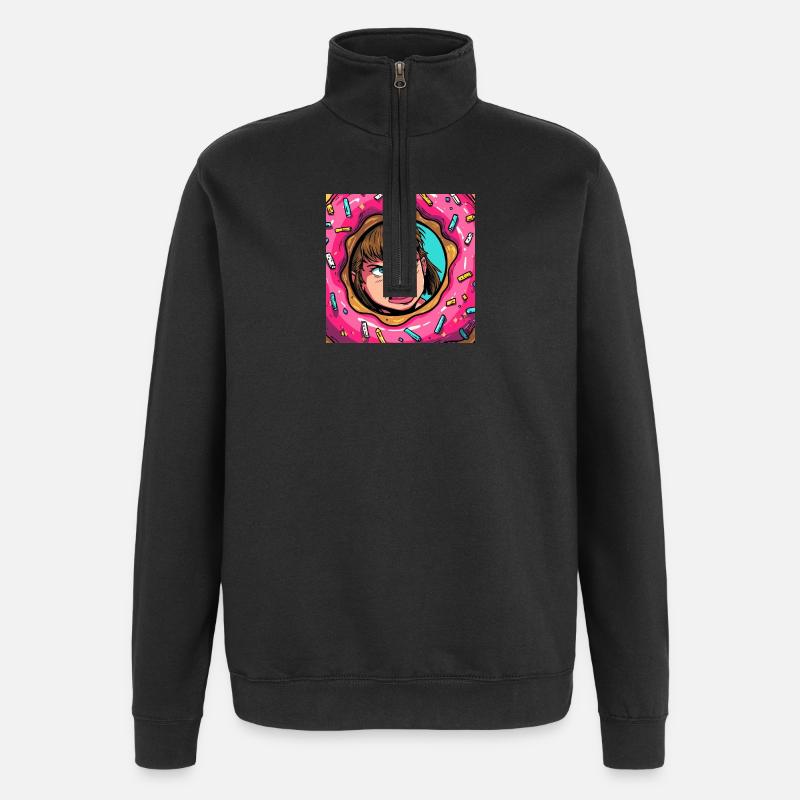 Wütendes Kind im Donut - Quarter-Zip-Sweatshirt - Schwarz