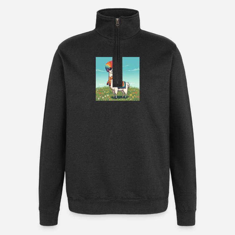 Funky Regenbogen Lama - Quarter-Zip-Sweatshirt - Schwarz