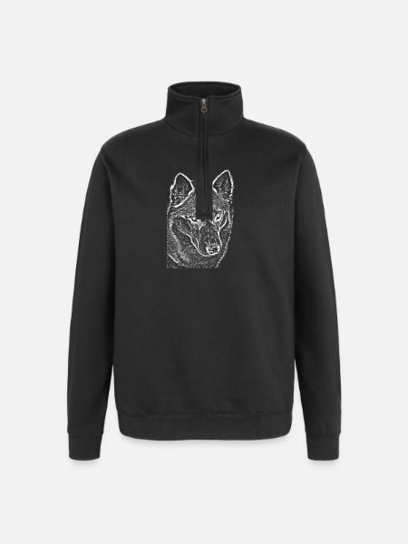 Wolfsblick Linienzeichnung Druckdesign Husky - Quarter-Zip-Sweatshirt - Schwarz