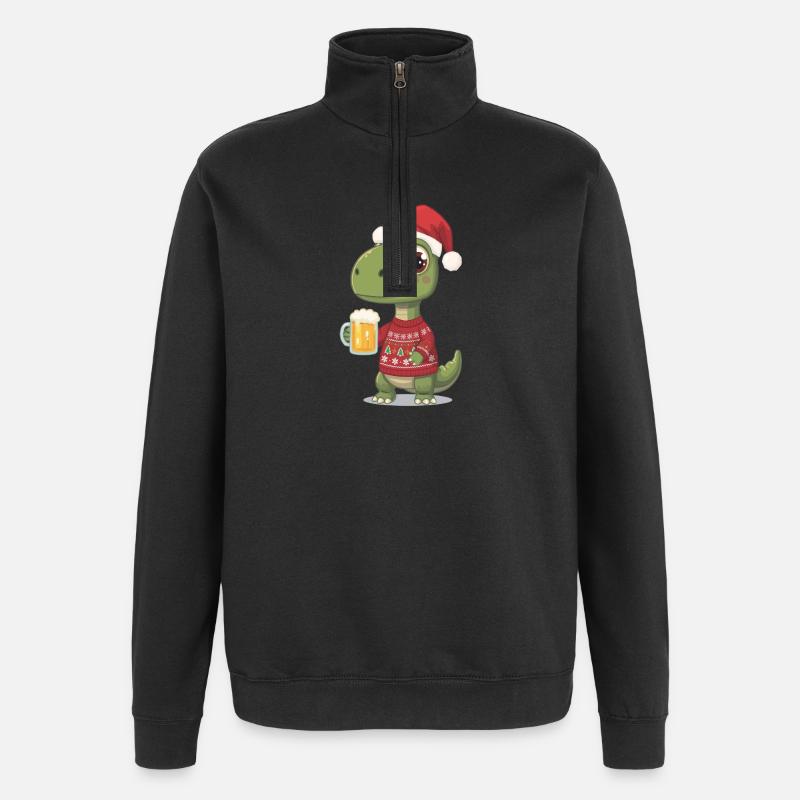 Dino Weihnachts-Festpullover - Quarter-Zip-Sweatshirt - Schwarz