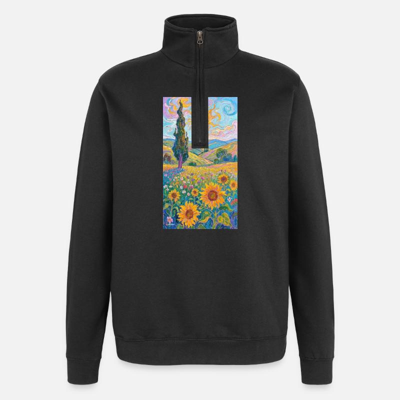 Sonnenblumen im Impressionismus - Quarter-Zip-Sweatshirt - Schwarz