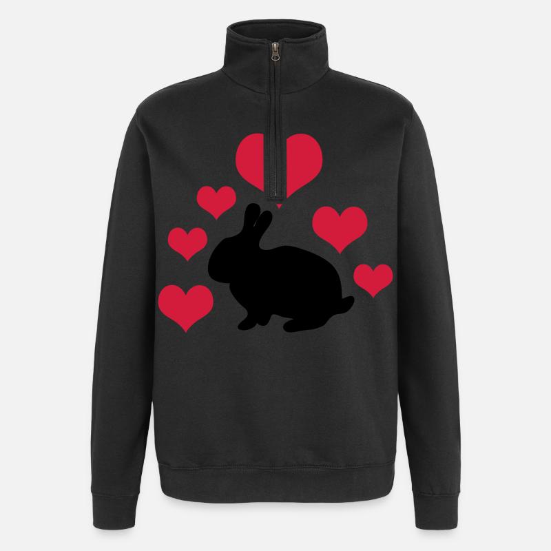 Rabbit with 6 hearts 2 - Quarter-Zip Sweatshirt - black