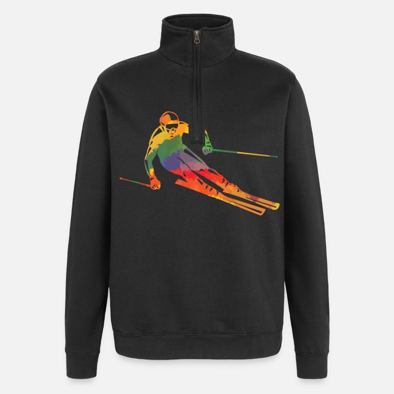 Farbiger Skifahrer - Quarter-Zip-Sweatshirt - Schwarz