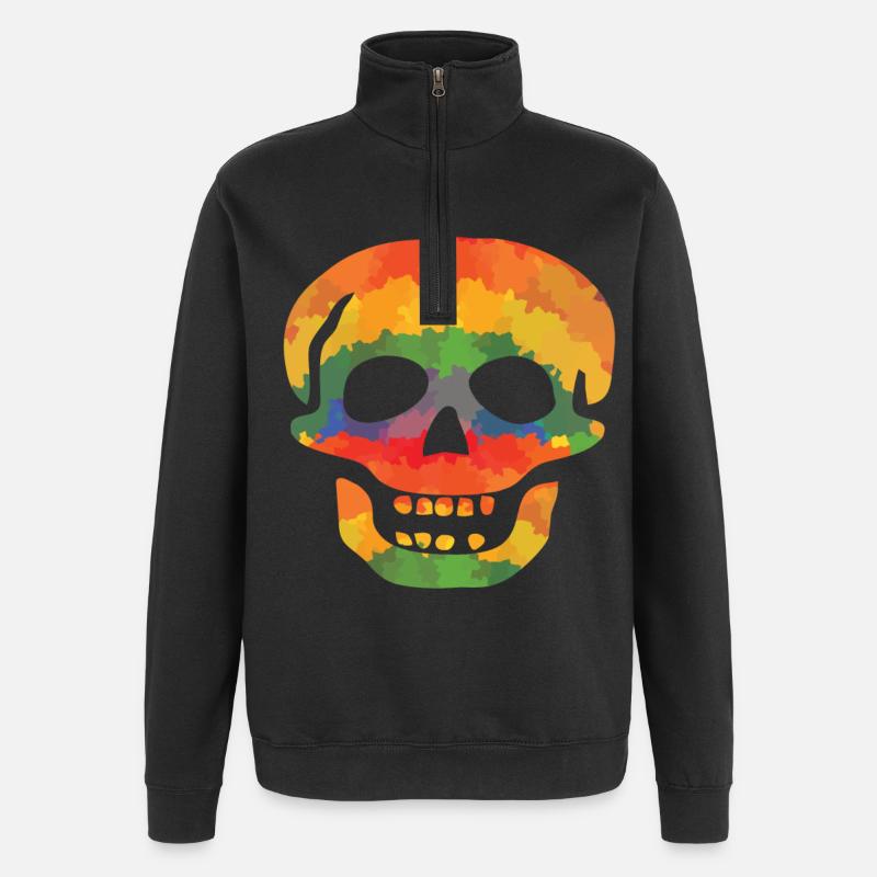 Farbiger Totenschädel - Quarter-Zip-Sweatshirt - Schwarz