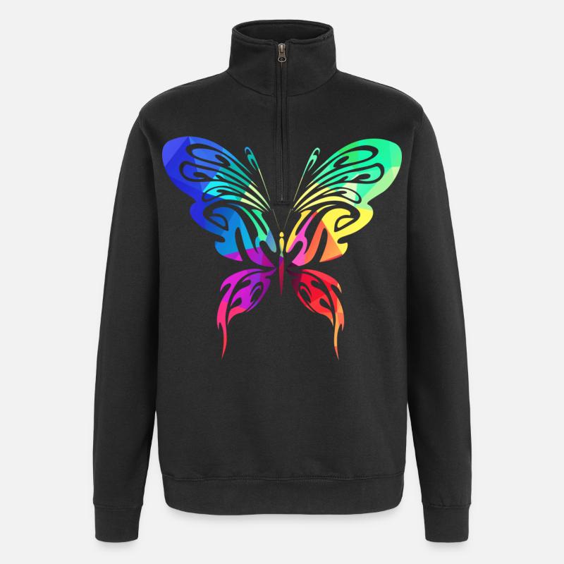 Bunter Sommervogel - Quarter-Zip-Sweatshirt - Schwarz