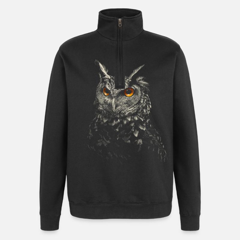 Eule - Quarter-Zip-Sweatshirt - Schwarz
